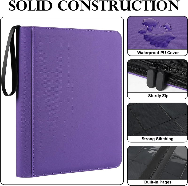 GEAoffice Waterproof Top Loader Binder Holds 324 Cards, Side Loading 9 Pocket Card Binder for Toploader, PU Leather Card Collection Album Folder Holder for 3"×4" Rigid, MTG, TCG, Sports Cards, Purple - Image 3